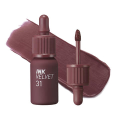Peripera ink the velvet front packaging showing product and shade benefits