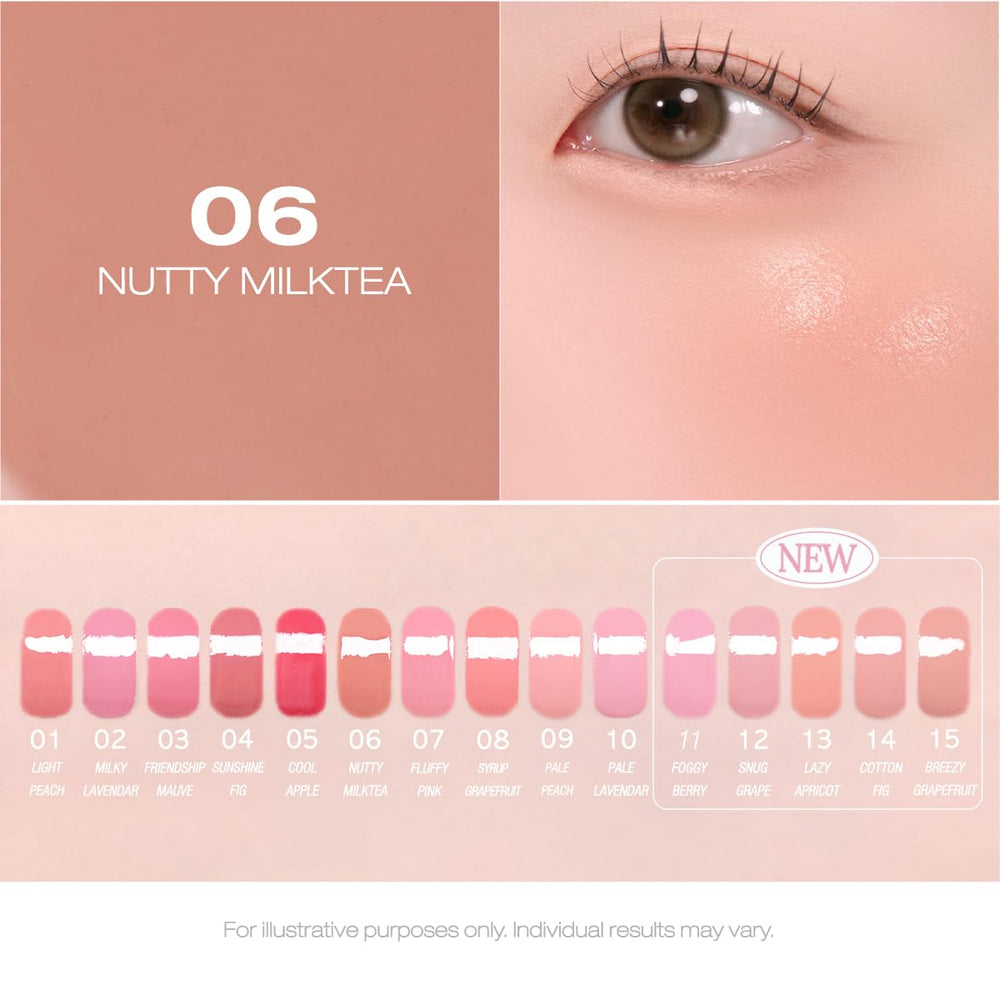 Peripera on model in natural makeup look showing radiant dewy cheeks benefit