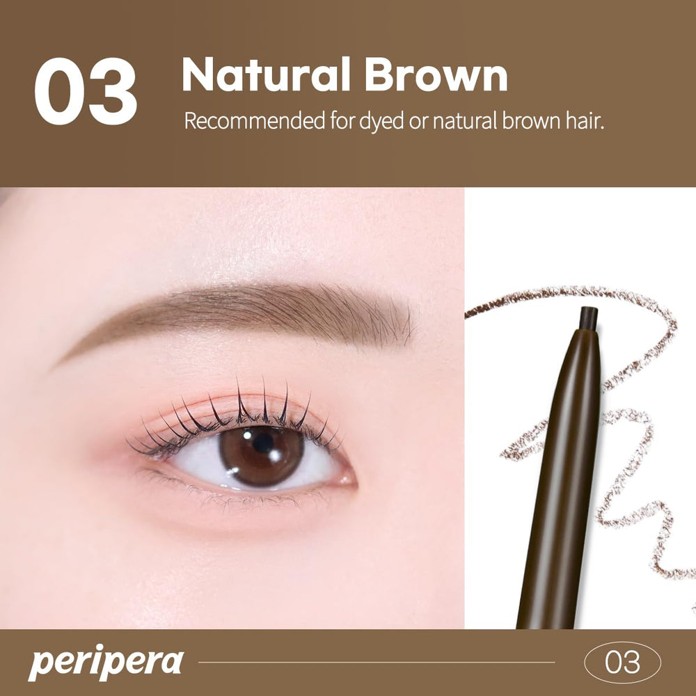 Peripera pencil on a vanity with brushes, demonstrating everyday convenience