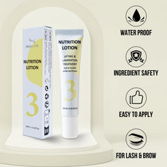 PERMANIA lotion applied to lifted lashes illustrating conditioning and manageability benefit
