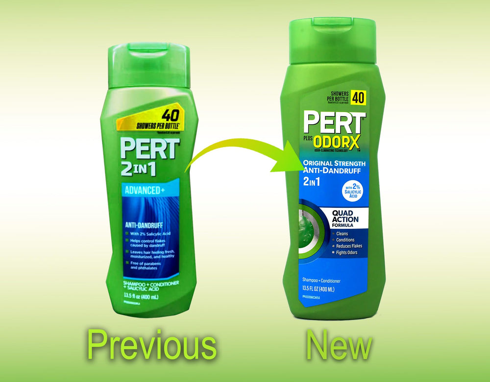 Pert closeup label highlighting anti-dandruff formula and quick care benefit