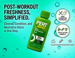 Pert Plus bottle held in hand showing 1.70 oz scale for portable travel convenience
