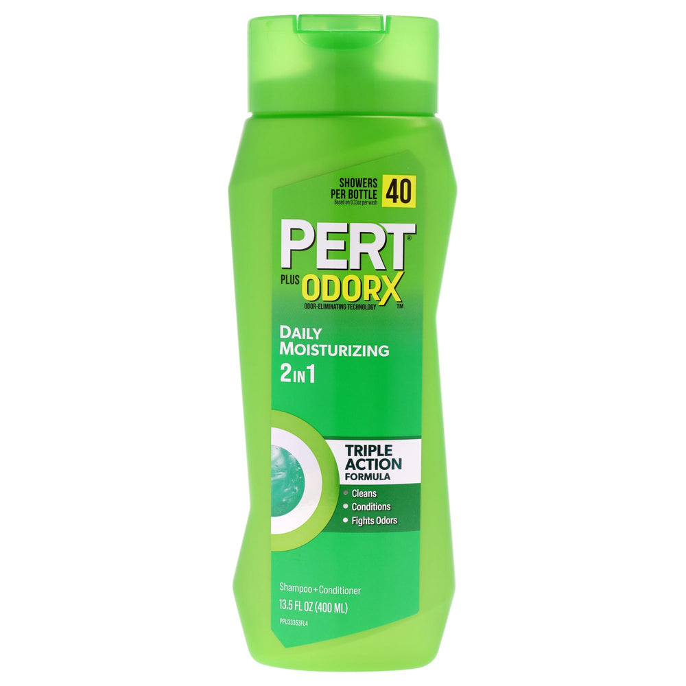 Pert Plus front bottle view showing label and size, clear everyday benefit