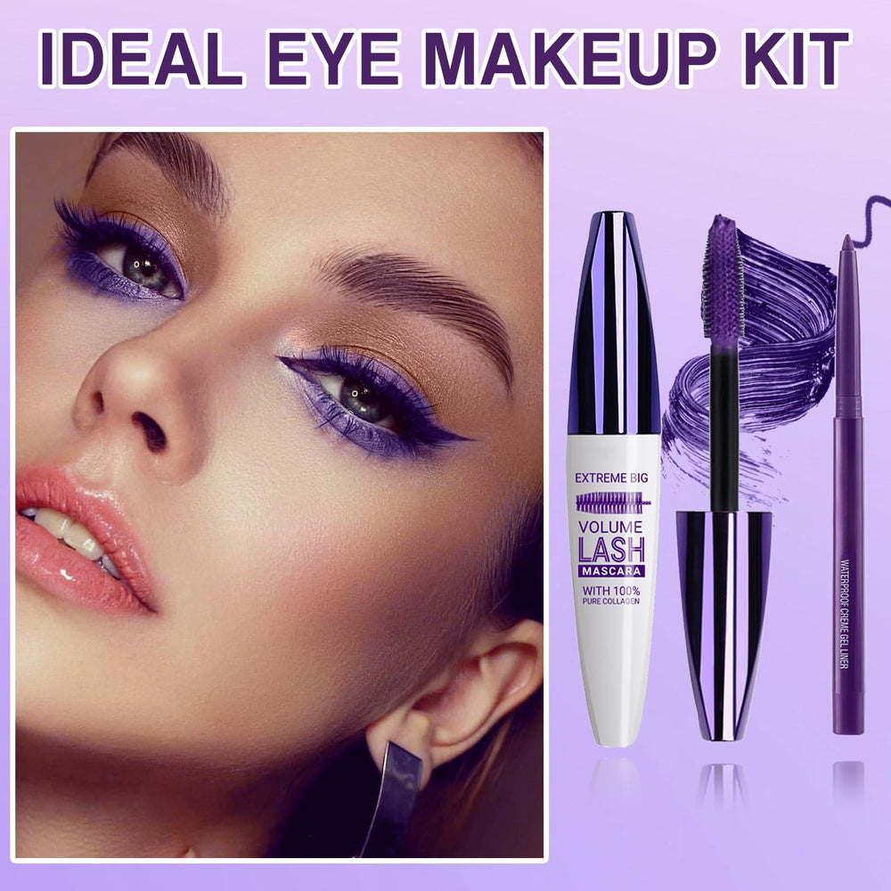 PERVALA lifestyle model wearing purple mascara and liner, striking eye color