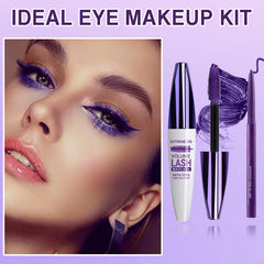 PERVALA lifestyle model wearing purple mascara and liner, striking eye color