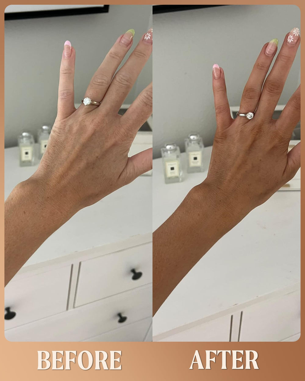 Peta Jane arm before after comparison showing natural medium tan and even fade benefit