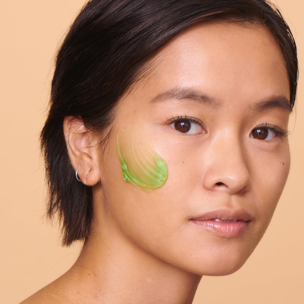 Peter Thomas Roth application on model cheek demonstrating calming effect