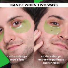 Peter Thomas Roth patch applied under model eye demonstrating depuffing effect