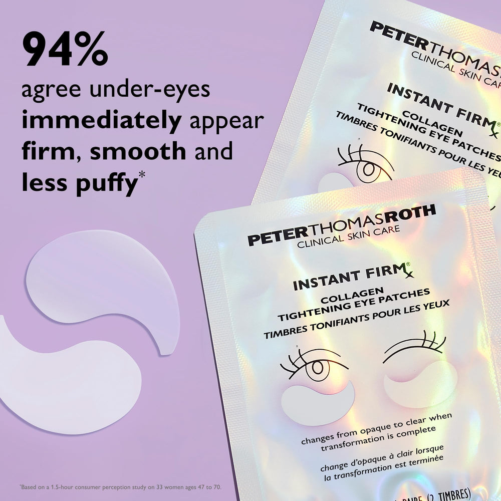 Peter Thomas Roth patches beside makeup bag for quick pre-event refresh