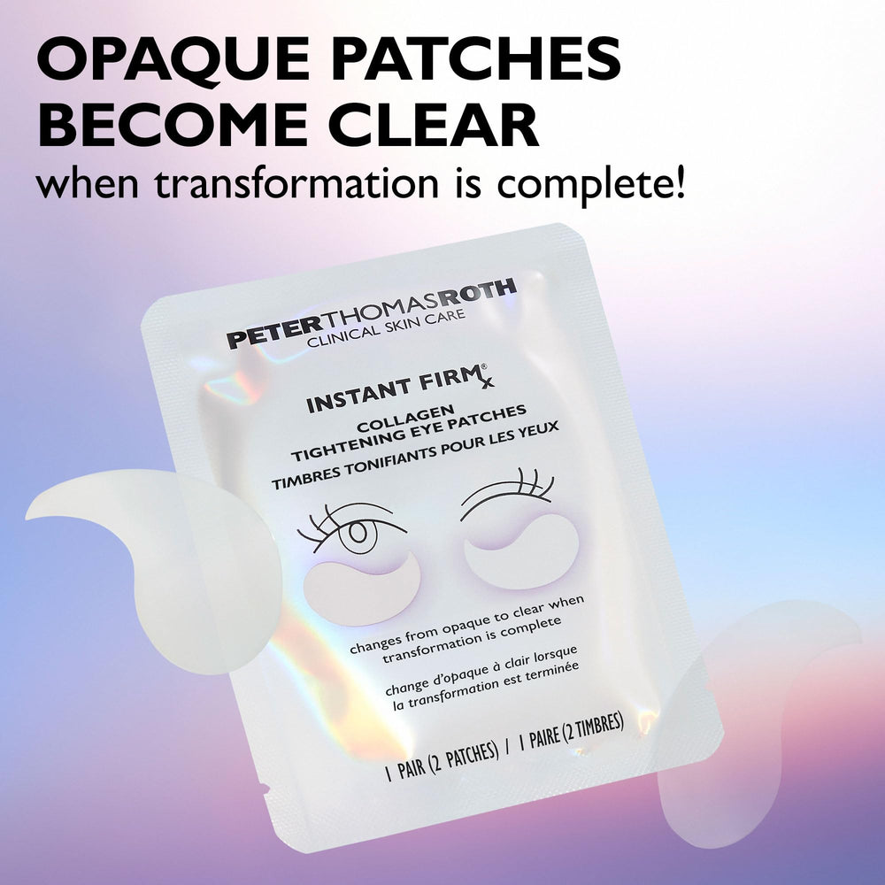 Peter Thomas Roth patches applied under eye demonstrating instant firming effect