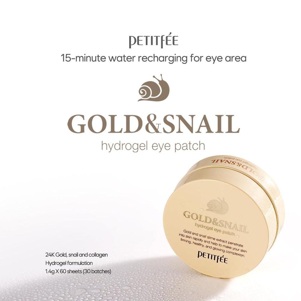 Petitfee close-up of a single gold-speckled patch texture, emphasizes nourishing delivery