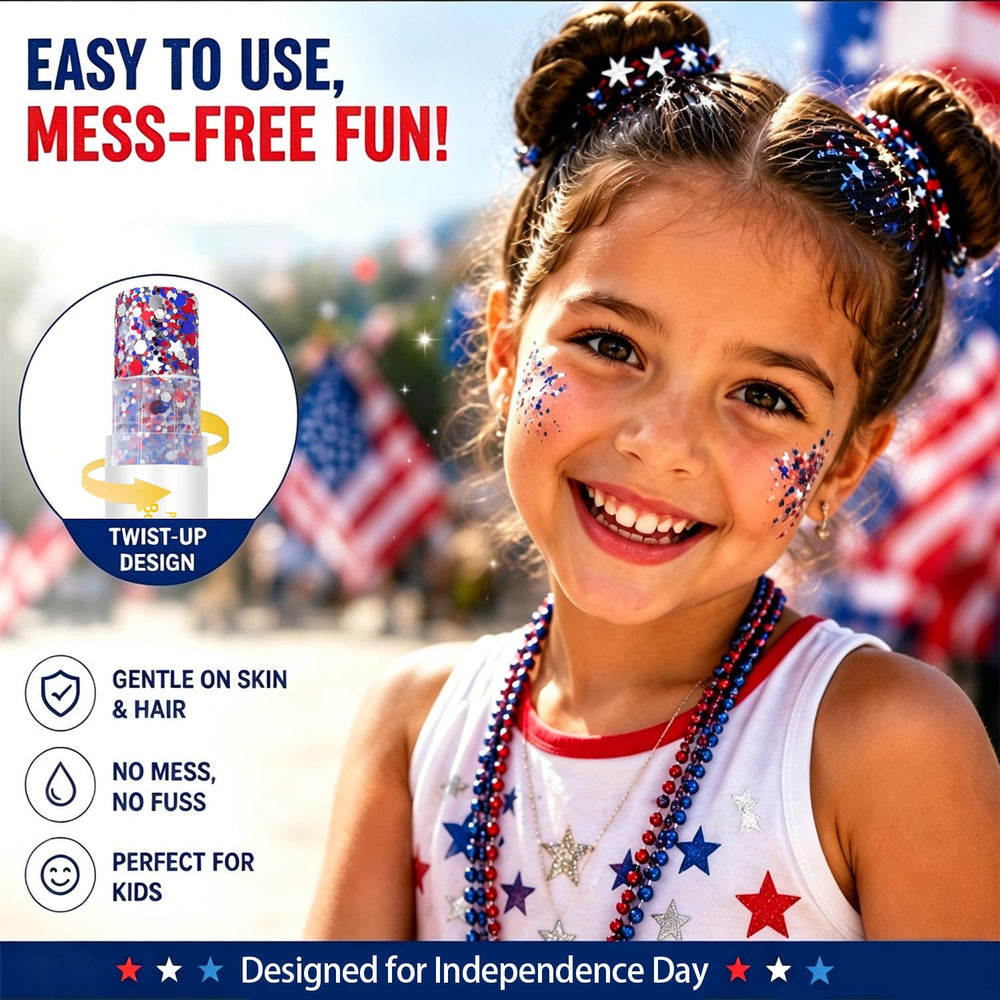 Petramrs applied as flag-inspired cheek stripe demonstrating bold color payoff and easy use