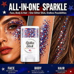 Petramrs hair streak demo on model showing bold patriotic color and long-wear benefit