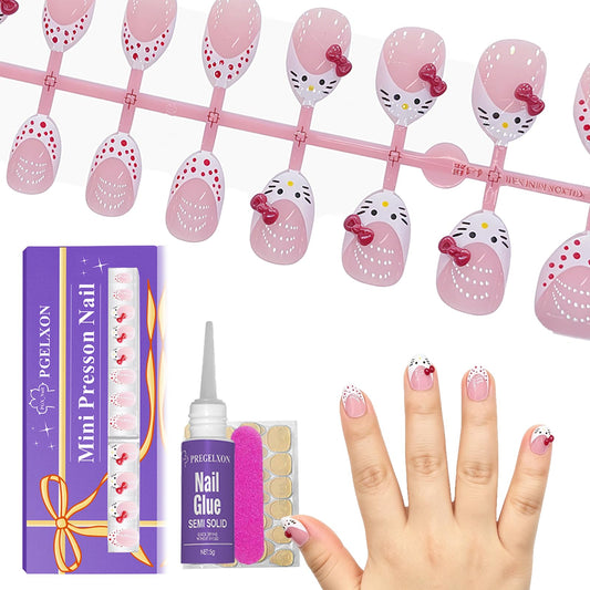 PGELXON front packaging showing 24-piece kids press on nail kit and contents benefit