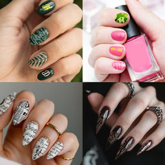 PH PandaHall reverse stamping demo demonstrating layered multi-color nail art technique
