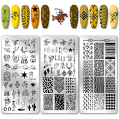 PH PandaHall front view of three western nail stamping plates showing patterns and layout
