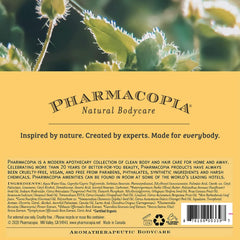 Pharmacopia ingredient list close-up emphasizing natural, chemical-free benefit