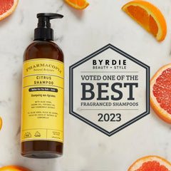 Pharmacopia shampoo texture pouring to show lightweight, creamy lather