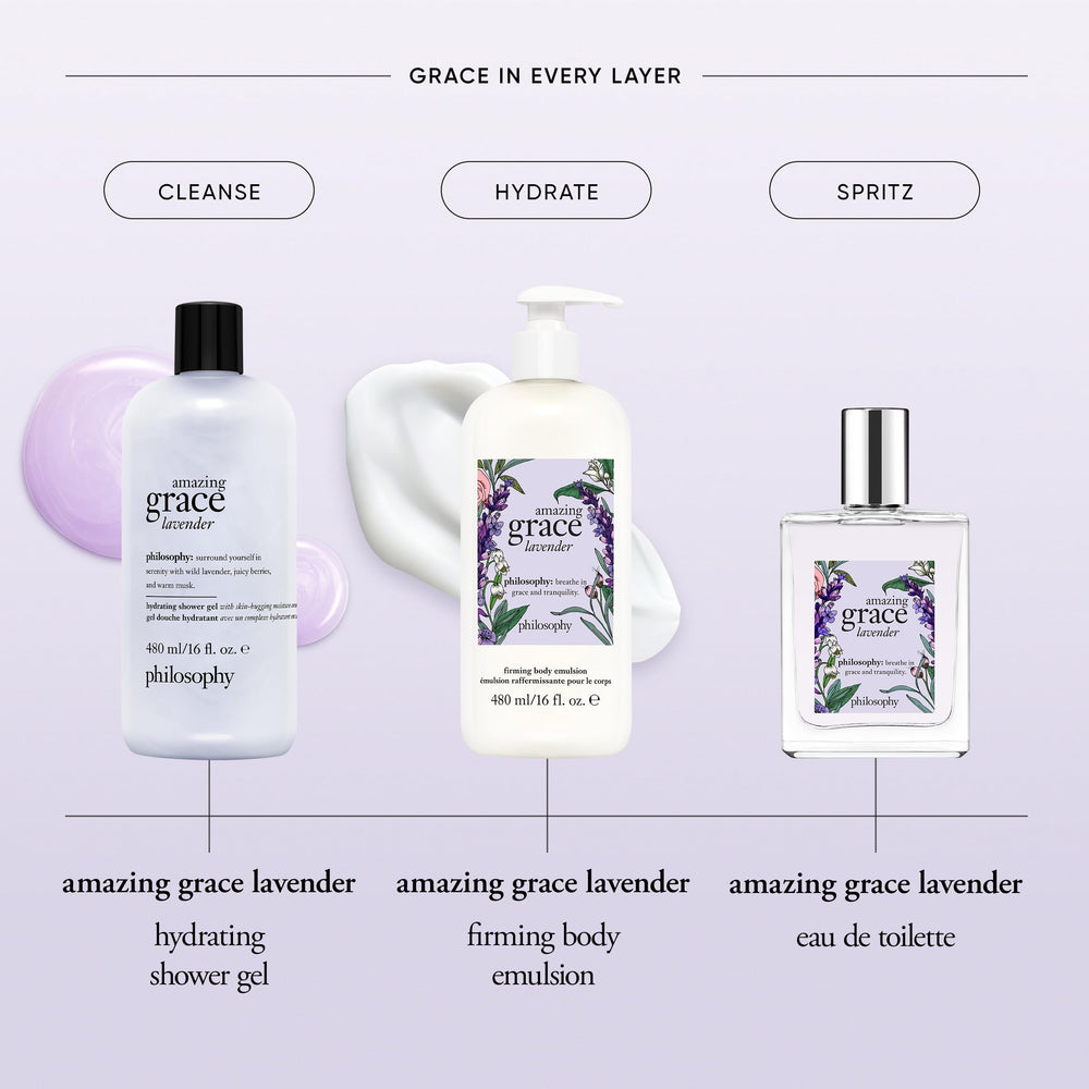 philosophy bottle in shower scene conveying relaxing lavender scent and daily ritual benefit
