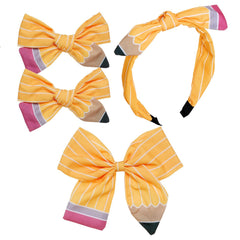phnydreg large bow front view showing playful pencil design and secure hold