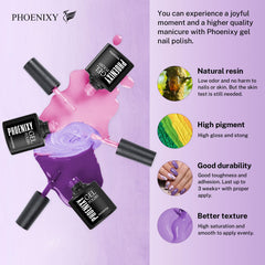 phoenixy bottle closeup of label and brush showing polish texture benefit easy application