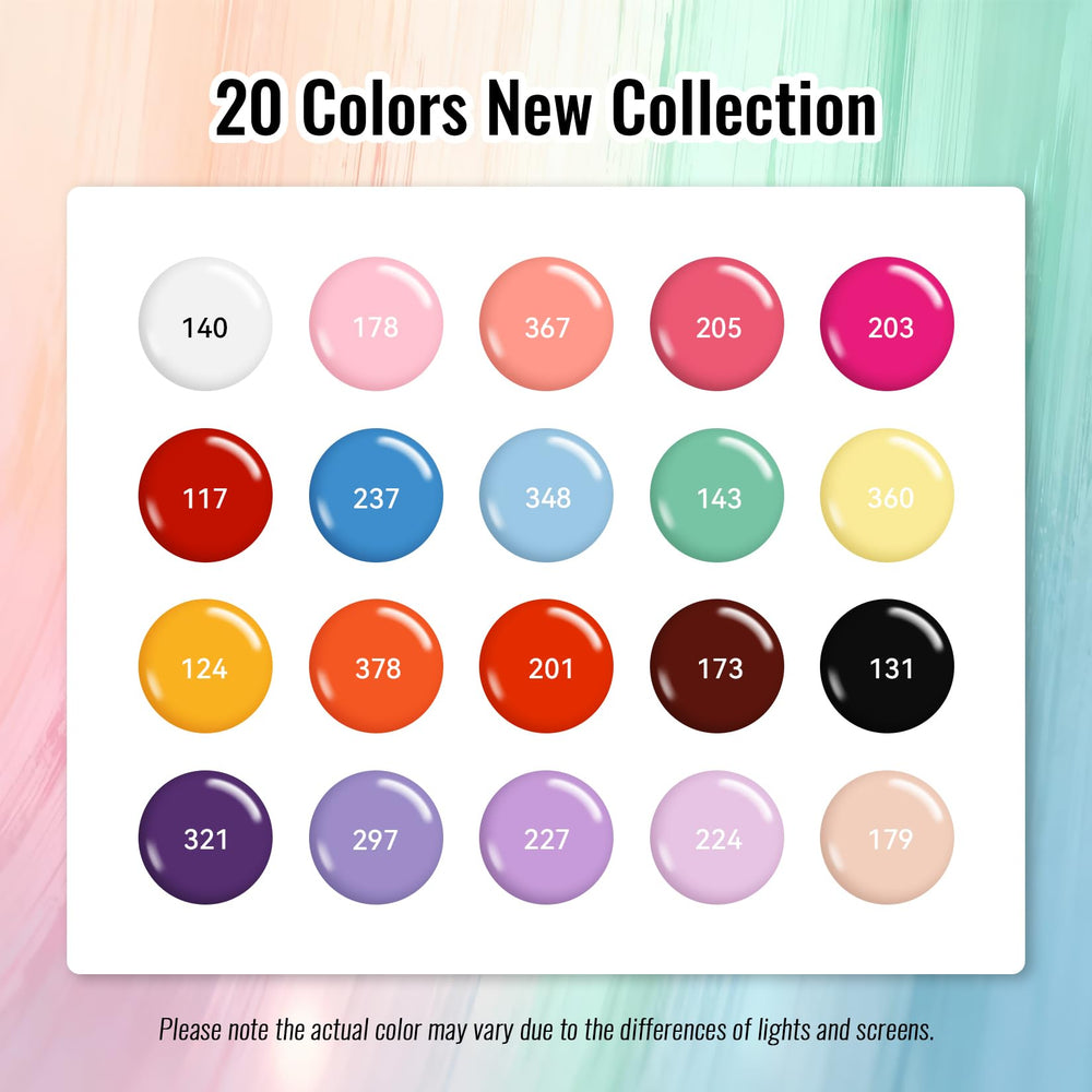phoenixy color range layflat showing twenty shades, helps visualize palette variety