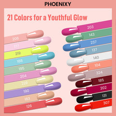 phoenixy color row display of 21 shades showcasing variety