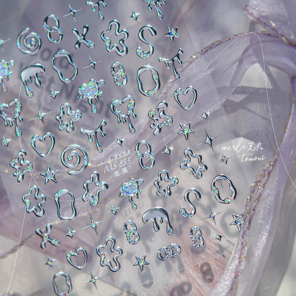Phuryllic full sticker sheet with irregular silver shapes for versatile design