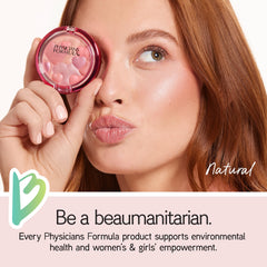Physicians Formula blush on vanity with flowers showing joyful scented application benefit