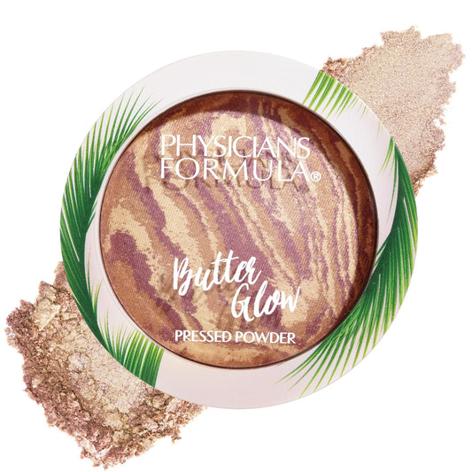 Physicians Formula front packaging of Butter Glow powder showing compact and branding, highlights portability
