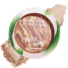 Physicians Formula front packaging of Butter Glow powder showing compact and branding, highlights portability