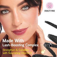 Physicians Formula applying cat eye look illustrating long-wear definition benefit