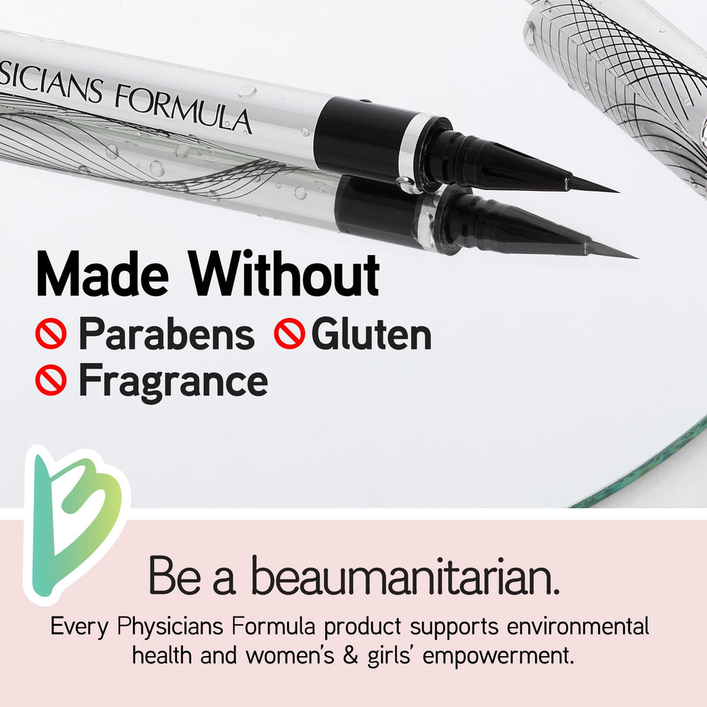 Physicians Formula eyeliner applied on eyelid demonstrating sharp wing and long-wear benefit