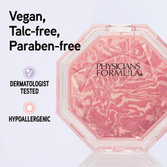 Physicians Formula blush applied on cheek showing dewy finish and natural-looking colour
