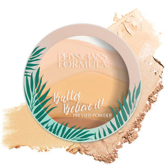 Physicians Formula pressed powder front packaging showing compact and shade, gives a polished look