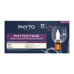 PHYTO phytocyane application on scalp in use by woman, demonstrates targeted, non-drip coverage benefit