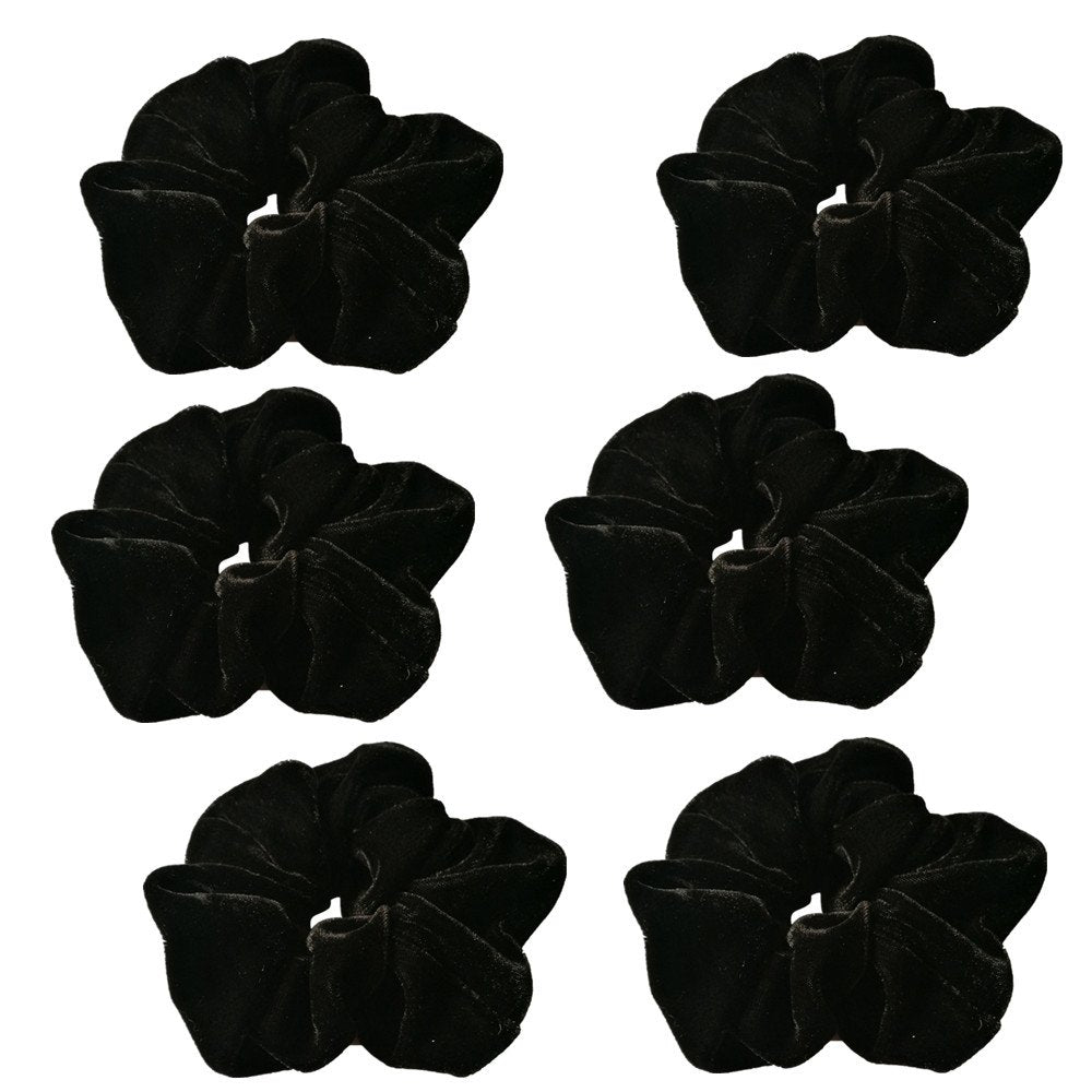 PIDOUDOU front packaging of six black velvet scrunchies showing neat set and brand