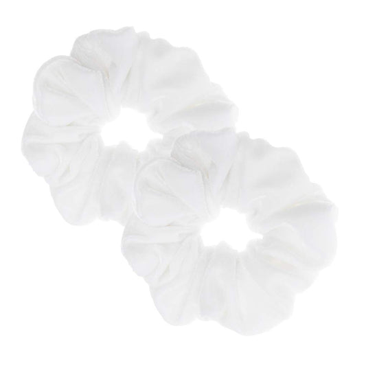 PIDOUDOU white scrunchies front packaging showing two pieces and clear bag benefit: easy storage