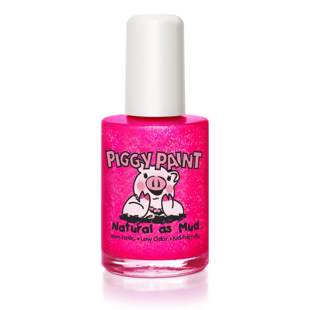Piggy Paint front bottle Neon Lights showing vibrant neon pink and glitter benefits