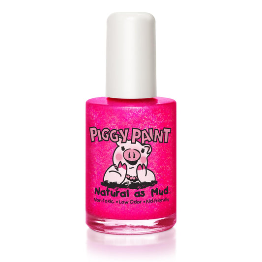 Piggy Paint front bottle Neon Lights showing vibrant neon pink and glitter benefits