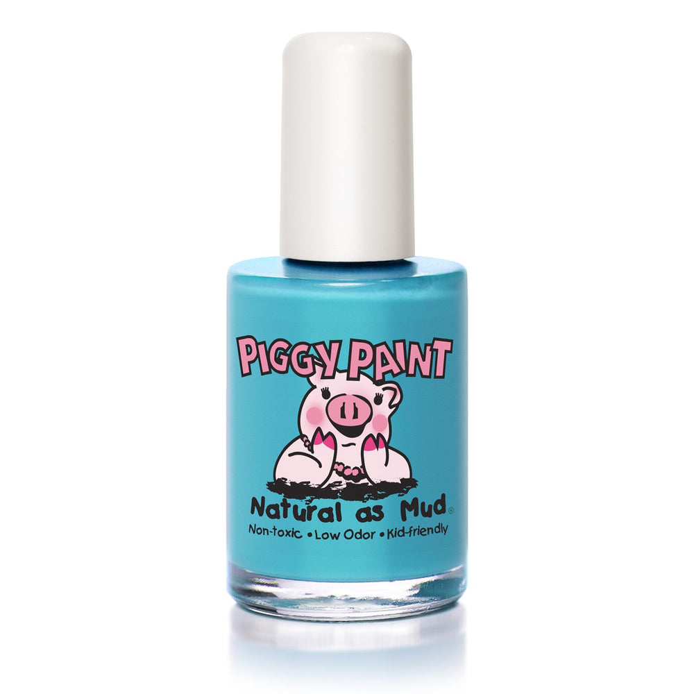Piggy Paint Sea-quin front bottle showing bright pastel turquoise and brand