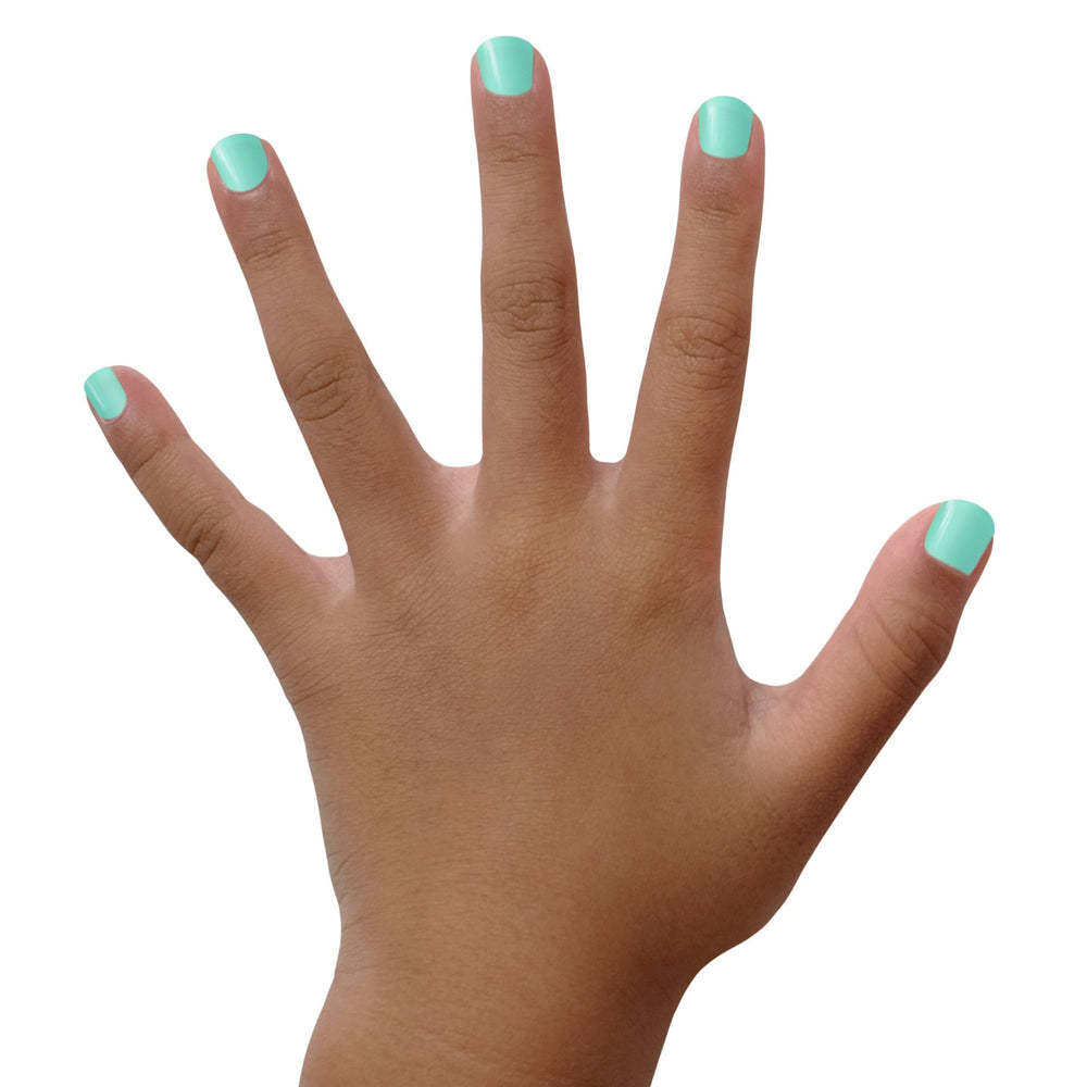 Piggy Paint swatch on skin showing true seafoam green color and finish