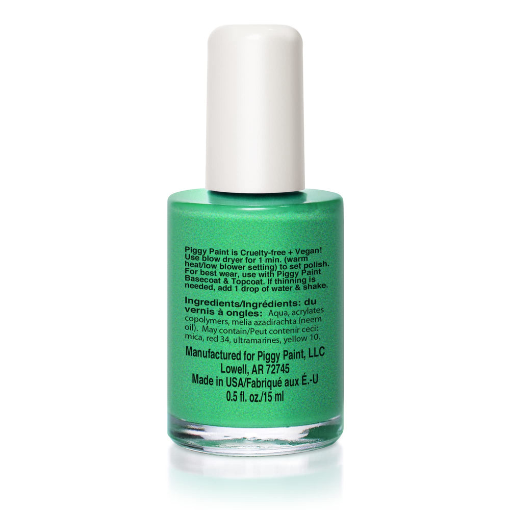 Brush stroke of Piggy Paint shimmer green showing smooth, even application benefit
