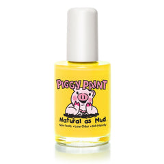 Piggy Paint bottle front view showing sunshine yellow shade and safe formula benefit