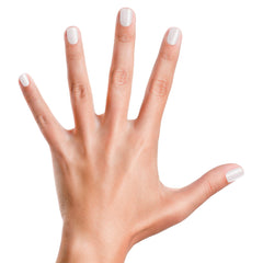 Piggy Paint swatch on fingernails showing opaque snow-white matte color result