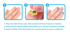 Pikachu stickers with ruler showing sheet size and fit for nails