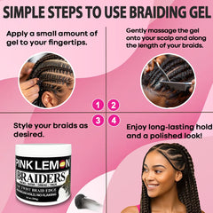 PINK LEMON used on braids showing before and after neatness and hold