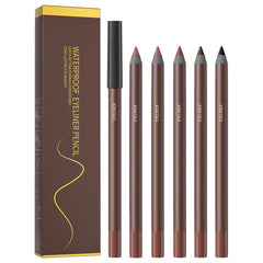 Pinkiou front packaging showing five eyeliner pencil colors and travel-ready convenience