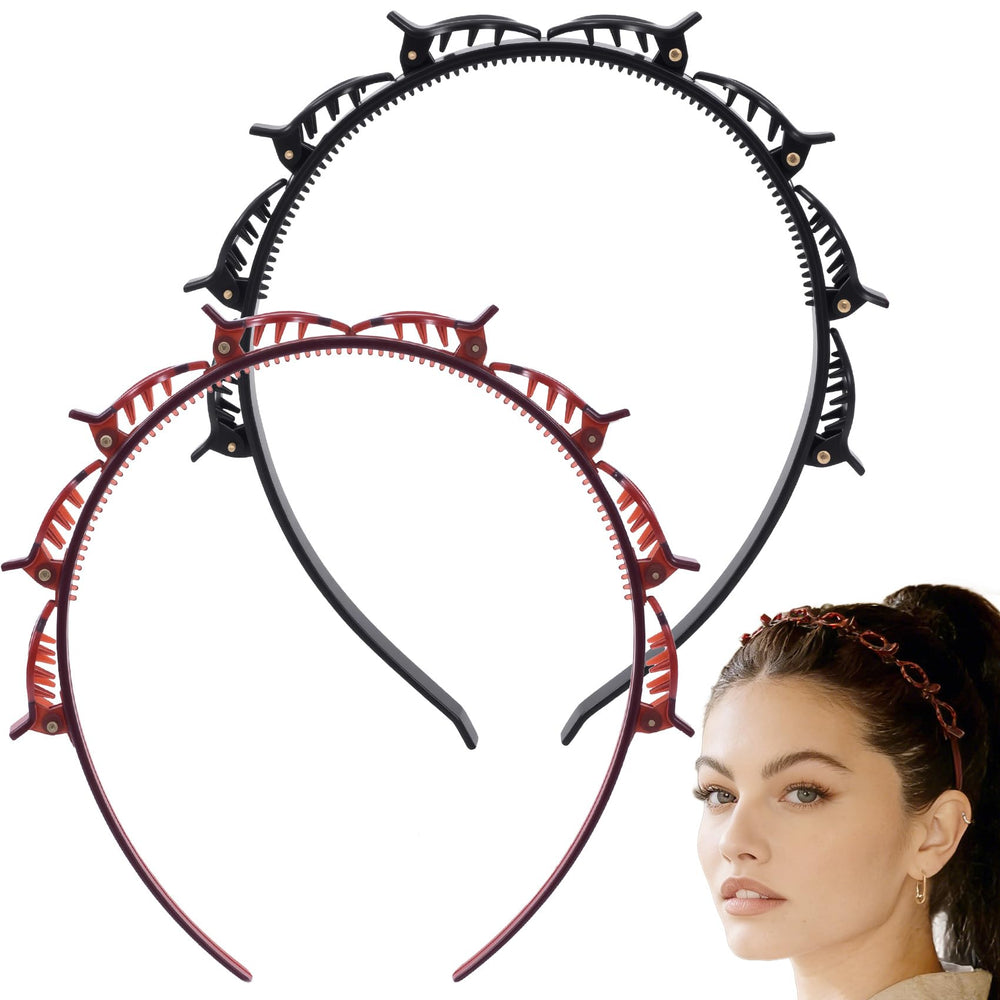 Pivotik front view of black and brown headbands showing two-piece set and compact design