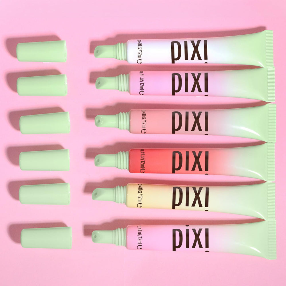 Pixi LipTone applied on lips closeup demonstrating personalized vintage-rose tint and shine
